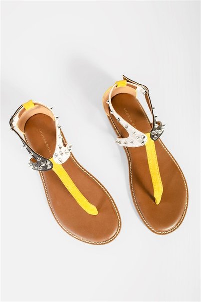 Shoes & More Kadın Sarı Hakiki Deri Multi Sandalet