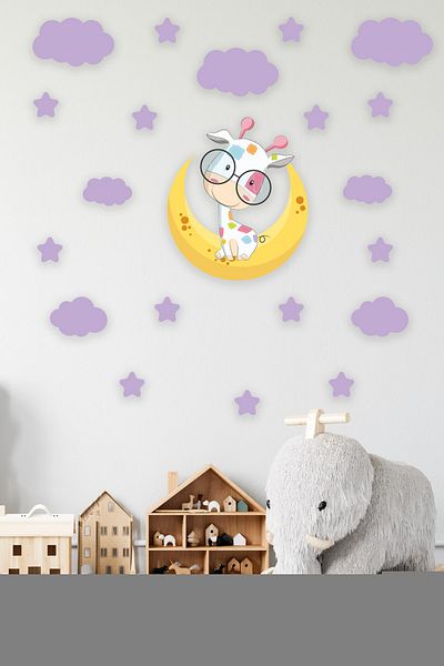 Tilki Dünyası Girafă drăguță pe lună Nori violet și stele violet