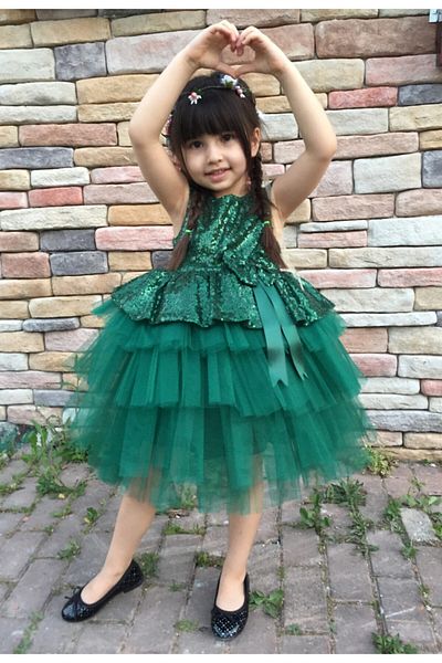 Delfini kids Girl's Emerald Green Sequined Tulle Dress