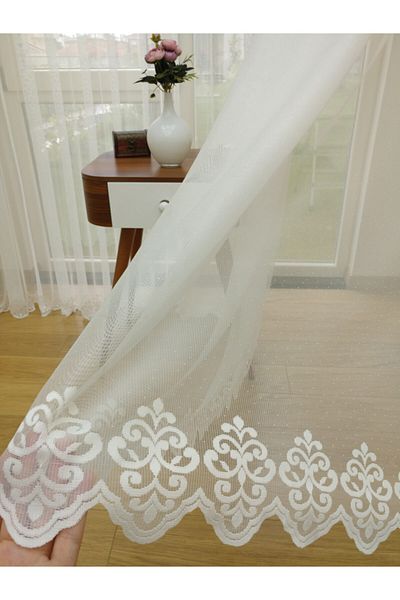 Esse Home Skirt Tip Patterned Lace Tulle Curtain High Quality, 200x260, Sparse Pleat, 1/2