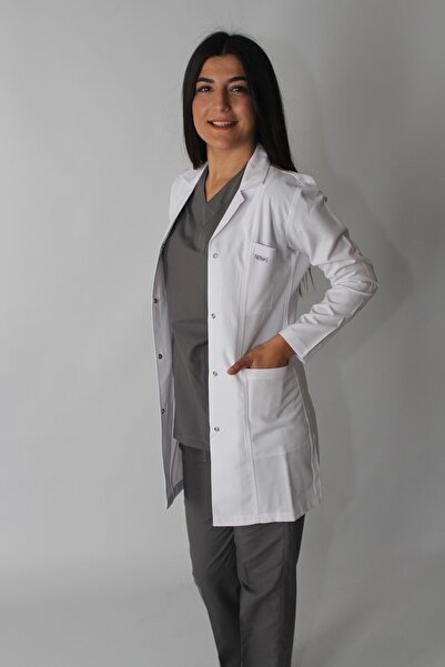 E Tıp Tekstil Jacket Collar Long Sleeve White Apron