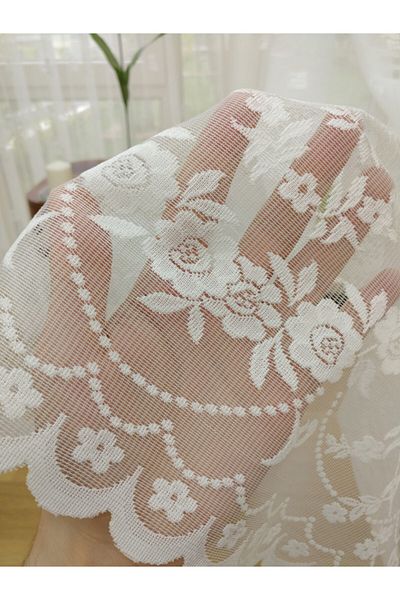 Esse Home Dense Patterned Lace Tulle Curtain with Skirt End, 150x260, Normal Pleat, 1/2.5