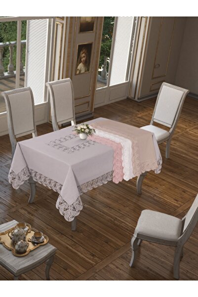 Finezza Delicate Luxe Lacy Linen Fabric Gray Tablecloth Rectangular 160x230 c...