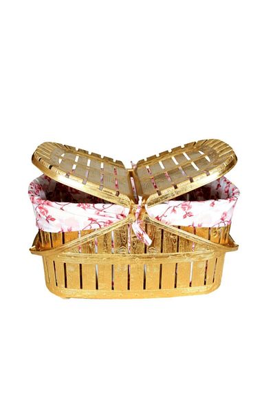Bahat Original Gold Leaf Wicker Look Plastic Luxury Picnic Basket
