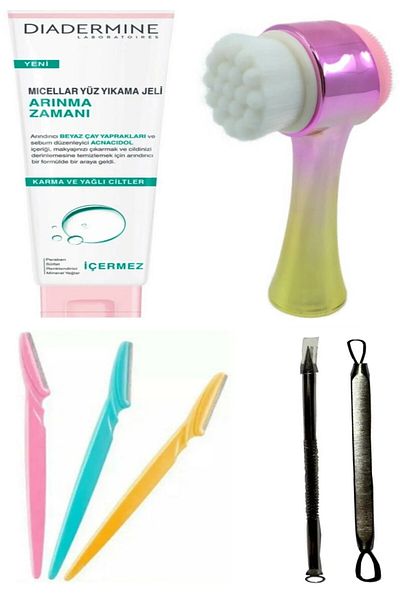 Diadermine Face Washing and Cleansing Brush - 3-Pack Apple Eyebrow Razor and 2-Pack Comedone