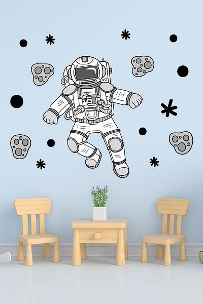Tilki Dünyası Autocolant pentru cameră pentru copii astronaut meteorit și stele