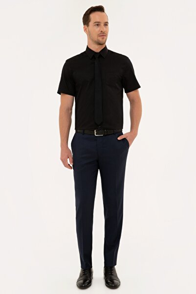 Pierre Cardin Erkek Siyah Regular Fit Kısa Kollu Gömlek