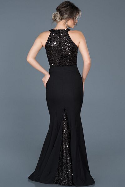 Abiyefon Black Sequined Women's Fish Collar Evening Dress - Sleeveless, Abu608