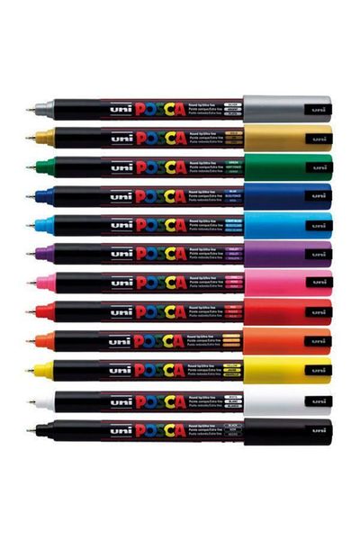 Uni Posca PC-1mr 0.7 Water Based Painting Marker Set 12 Colors