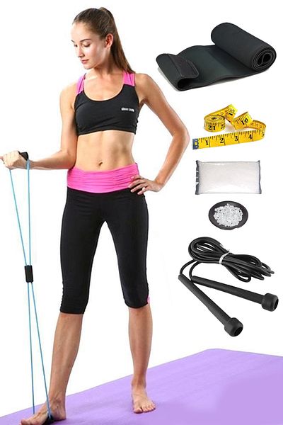 Jet Pilates Sports Exercise Resistance Band Set Slimming Sweating Belt Thermal Belt Jump Rope Tape Measure Salt