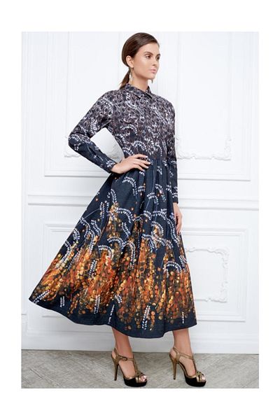 Faberlic Women's Black and Gray Print Long Dress, Size 38