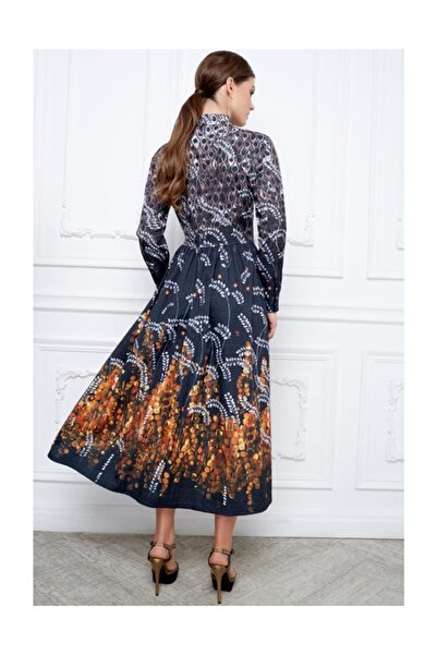 Faberlic Γυναικείο μακρύ φόρεμα με μαύρο και γκρι σχέδιο, μέγεθος 38