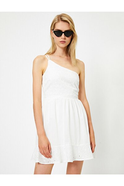Koton Rochie scurtă de broderie, albă, fără mâneci