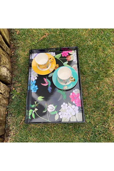 Lucky Art Black Melamine Tray with Rectangular Birds