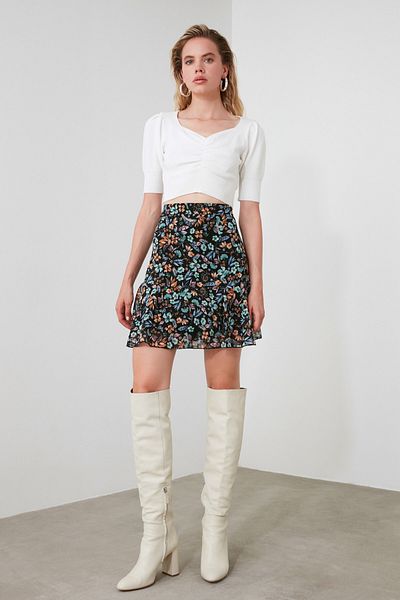 Trendyol Collection Kék mini szőtt bélelt sifon szövet virágmintás szoknya TCLAW19AP0171