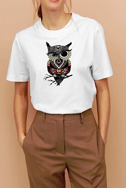 Raf Coll Ženska sova Štampano Oversize kroj bela T-shirt