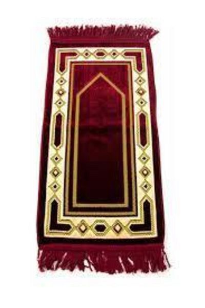DOĞRU سجادة صلاة مخملية صغيرة باللون العنابي
