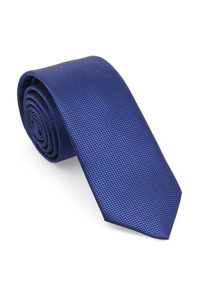 Brianze Saks Blue Oxford Model Slim Tie with Handkerchief - Mkas-7