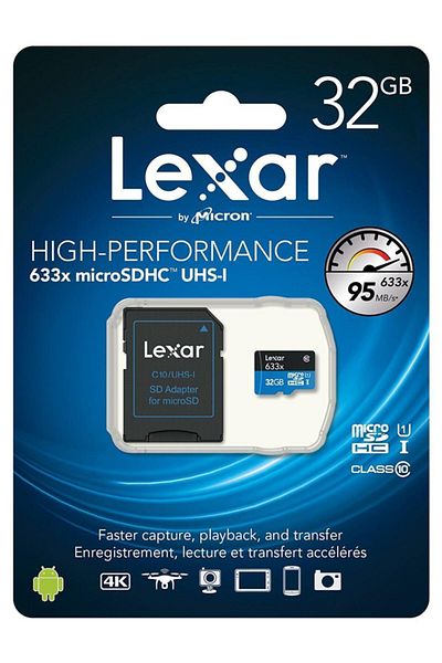 Lexar بطاقة ذاكرة Micro Sd فئة 10 سعة 32 جيجابايت Uhs-i 633x 95 ميجابايت/ثانية