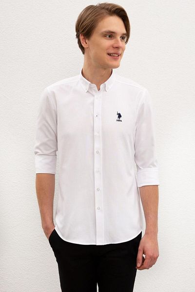 U.S. Polo Assn. Cămașă albă cu mânecă lungă pentru bărbați