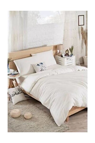 Neva Bursa Çeyiz Ekru Çift Kişilik Nevresim Takımı Yüzde Yüz Pamuk