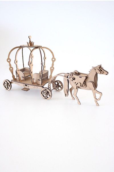 3D SERGİ 3d Wooden Princess Horse Carriage Puzzle 85 Pieces