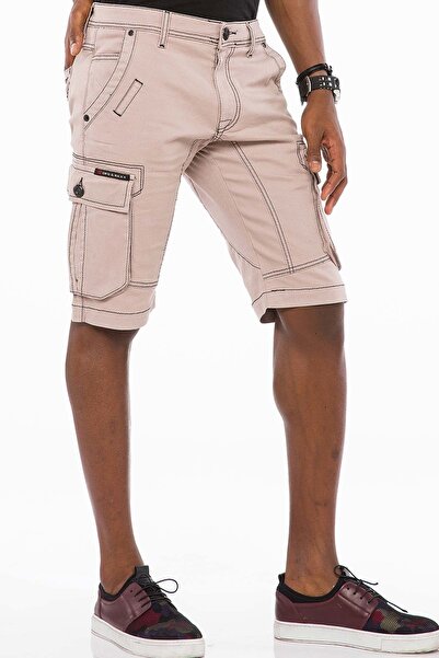 Cipo&Baxx Erkek Gri Kontrast Dikişli Kargo Cepli Kapri Ck188