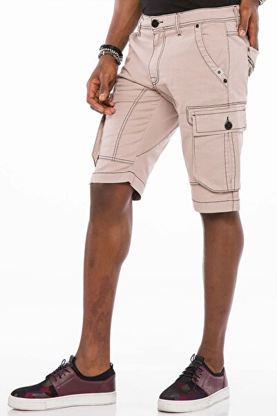 Cipo&Baxx Erkek Gri Kontrast Dikişli Kargo Cepli Kapri Ck188