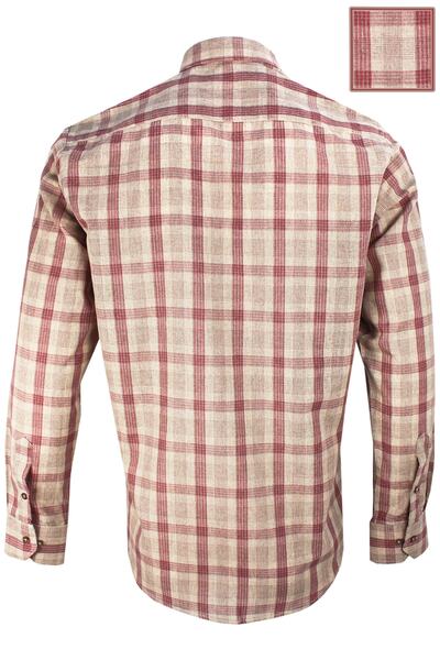 Varetta Ανδρικό καφέ 100% βαμβακερό μακρυμάνικο πουκάμισο με κουμπιά με μονή τσέπη καρό κλασικό κομμένο πουκάμισο