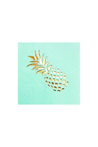 Story 24 سم × 24 سم مناديل ورقية زرقاء فاتحة مزخرفة بتصميم أناناس ذهبية، 50 قطعة