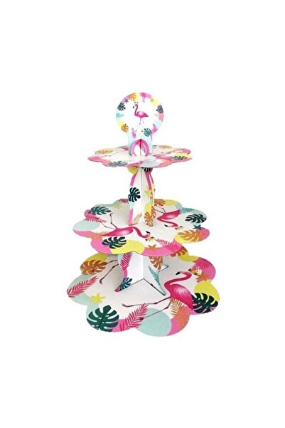 Parti dolabı Flamingo Cupcake Kek Standı, Flamingo 3 Katlı Karton Stand