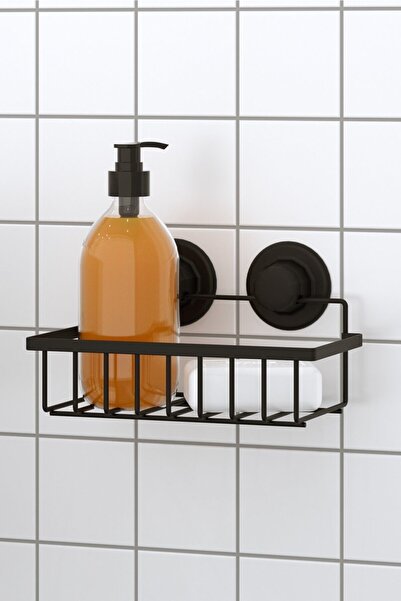 Teknotel Delme Vida Matkap Yok! Vakumlu Tek Katlı Banyo Rafı Mat Siyah Dm241