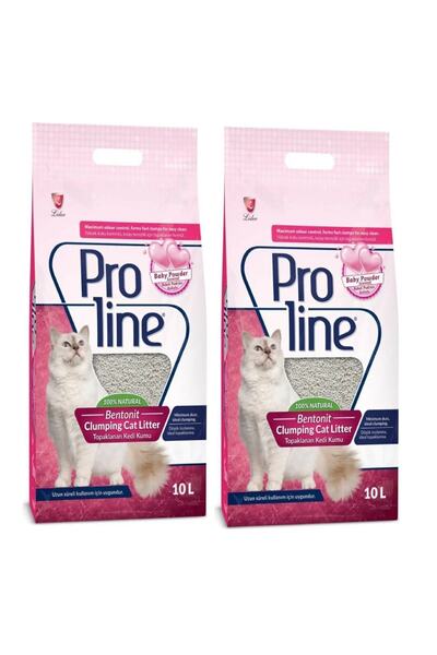 Pro Line Bebek Pudrası Kokulu İnce Tane Topaklanan Kedi Kumu 10 lt x 2 Adet