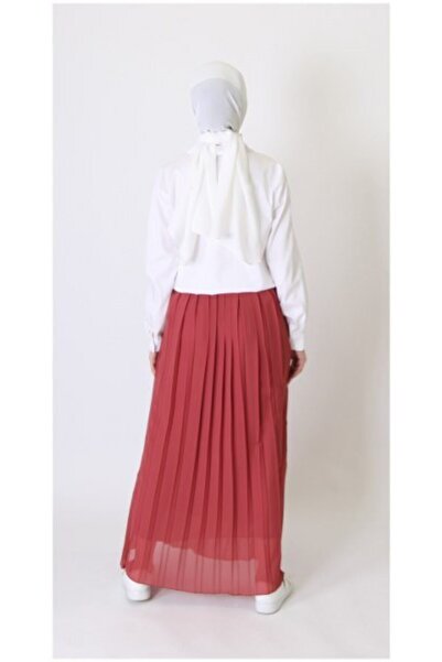Essah Moda Kadın Pembe Şifon Piliseli Uzun Etek - Be000133