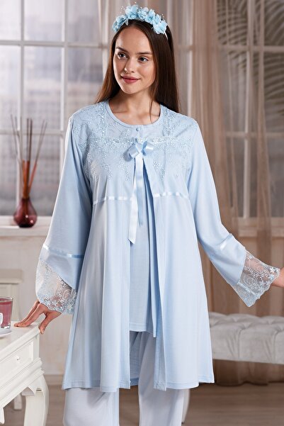 Emose موديل 4048 - طقم بيجامة وملابس نوم للحوامل باللون الأزرق