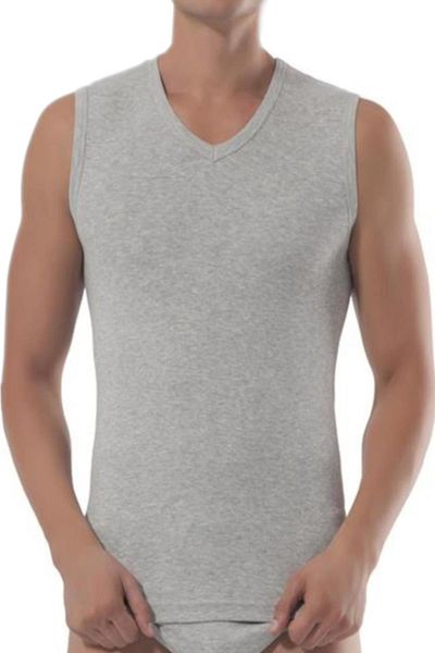 Tutku Men's Gray 2 Pack Ribbed V-Neck Zero Sleeve Undershirt