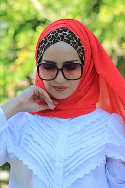 Sahra Şal Dünyası Leoparlı Hazır Sal Kırmızı