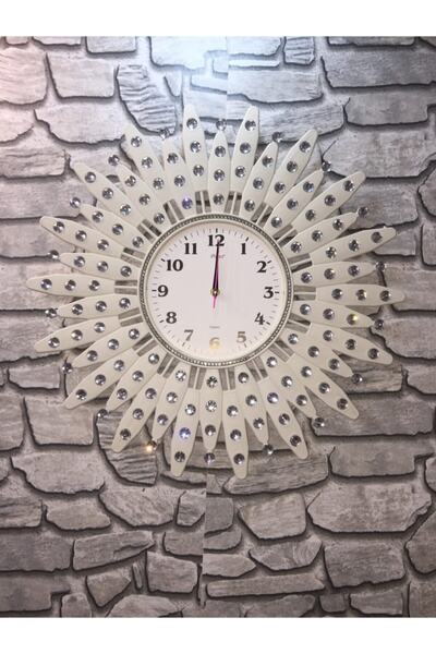 QUARTZ 'iş-sat' Büyük Boy Modern Salon Tipi Taşlı Duvar Saati ( Yeni Model )