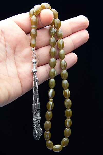 OTTOTESBİH Мъжки молитвени броеници от алпака с ресни 8x12 мм с аромат на бор...