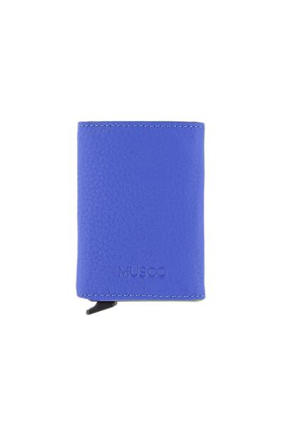 Musoo Унісекс синій шкіряний гаманець з механізмом для карток