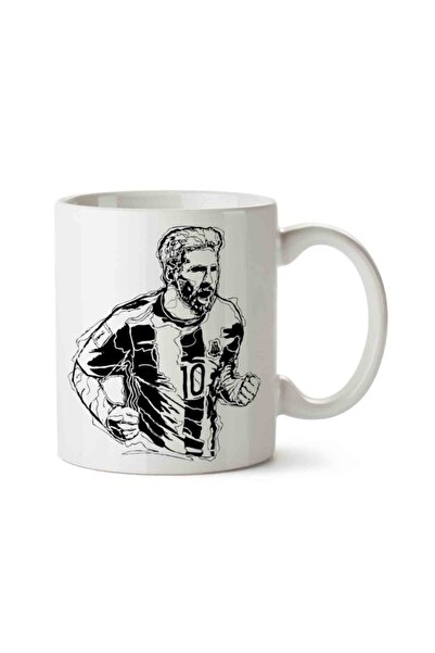 ART HEDİYE كوب سيراميك برشلونة أبيض وأسود من ميسي