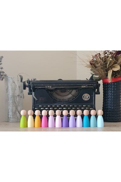 kırtkırt ahşap Waldorf Pegleri 12li İnsancık (Nins) Pastel Tonlar KırtKırt Ahşap