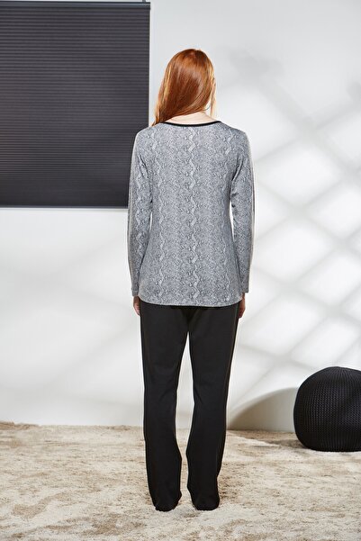 PJS Жіночий сірий піжамний комплект з круглим коміром