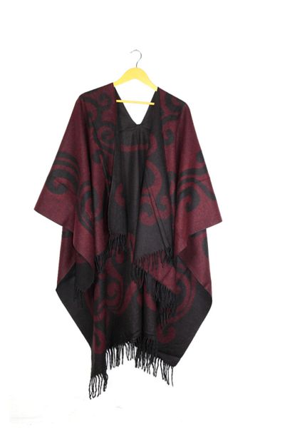 FORUM Women's Burgundy Double Sided Shoulder Shawl Poncho