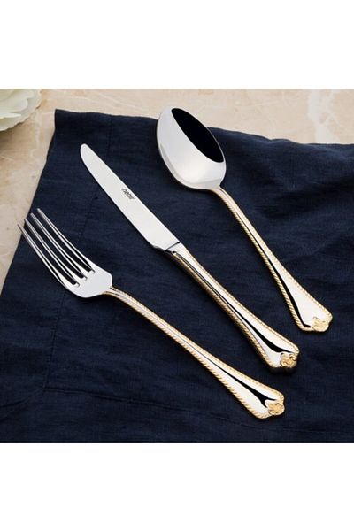 Nehir Fulya Gold Plain 89 Piece Boxed Fork Spoon Knife Set