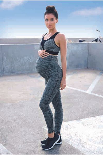 Yeni İnci Women's Gray Maternity Yoga Fitness Pilates Running Sports Tights Bottom Top Set
