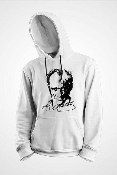 karikatürstore Unisex White Ataturk Printed Hooded Sweatshirt