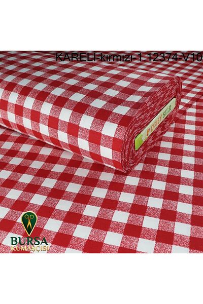 Bursa Kumaşçısı Square Patterned Duck Fabric Red