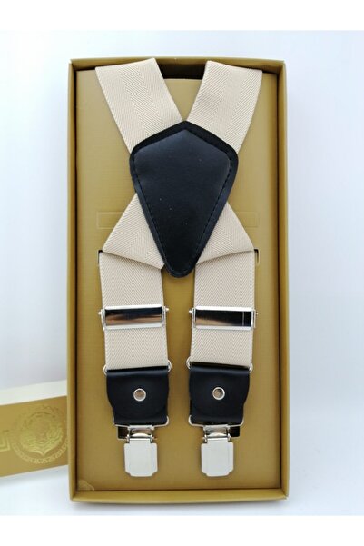 Elegans Giyim Aksesuar Unisex Bej 4 Klipsli Salopet Pantolon Askısı