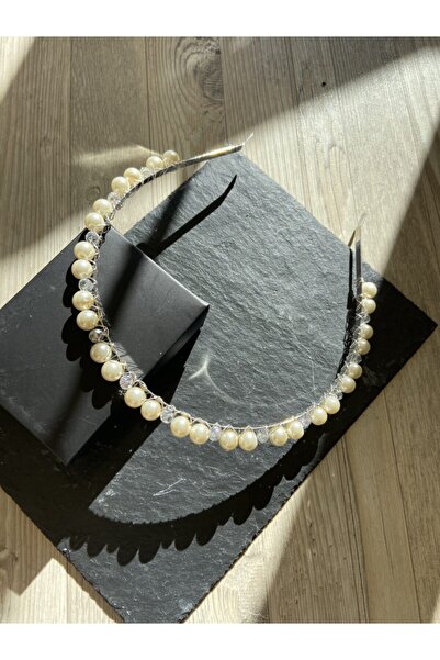 Pearly Handmade Μαργαριταρένιο Λευκό Κρυστάλλινο Στέμμα Μαλλιών